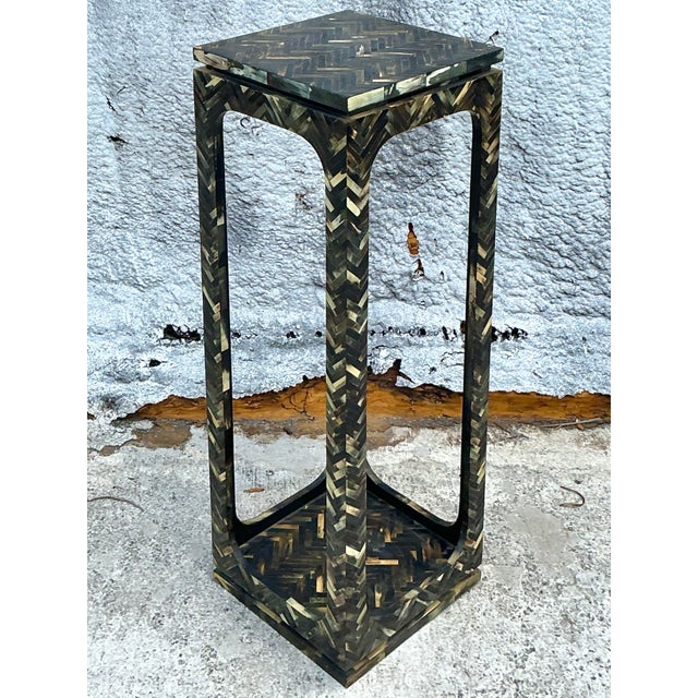 Coffee Vintage Coastal Tessellated Horn Pedestal For Sale - Image 8 of 10