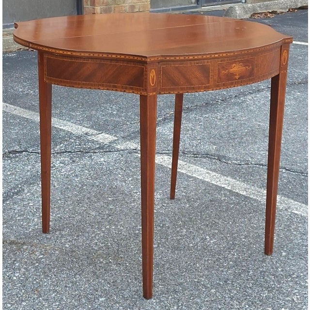 Late 19th Century George III Satinwood Inlaid Mahogany Serpentine Fold Top Game Console Table, 19th Century For Sale - Image 9 of 15
