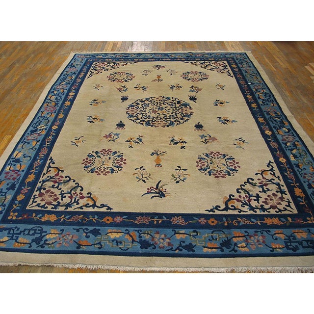Antique Chinese Peking rug. Size: 8'0" x 10'0". 1930s Chinese - Peking Knotted Wool Antique Ivory Rectangle Room Size Rug,...