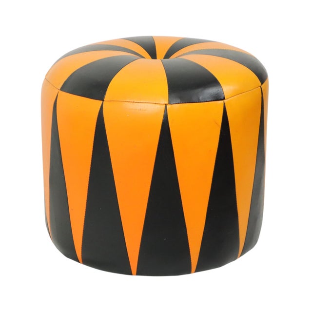 1960s Vintage Round Pouf in Two-Tone Skai, 1960s For Sale - Image 5 of 15