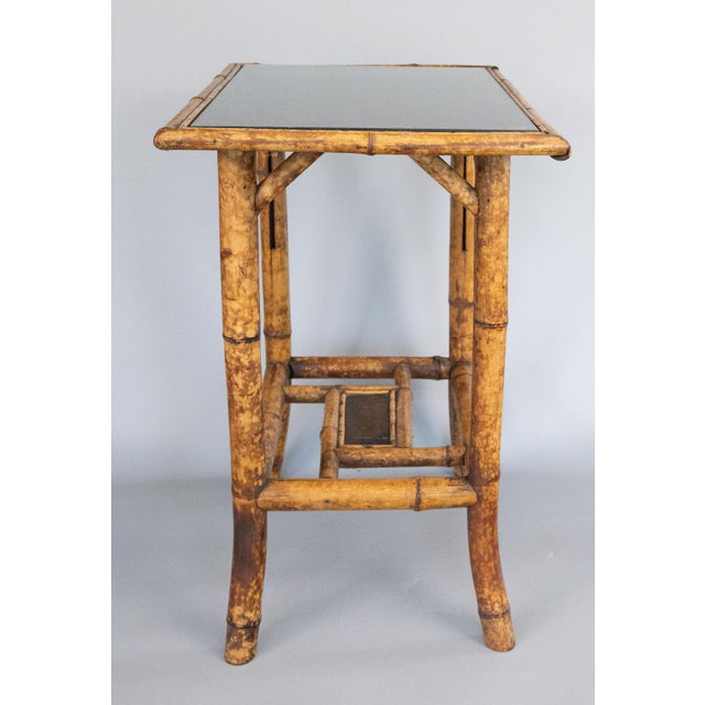 1900 - 1909 Antique English Bamboo Side Table With Custom Glass Top For Sale - Image 5 of 11