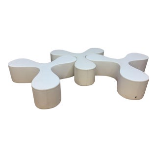 Sculptural Champaign White Leather Vitra Flower Bench by Sanaa - Set of 3 For Sale