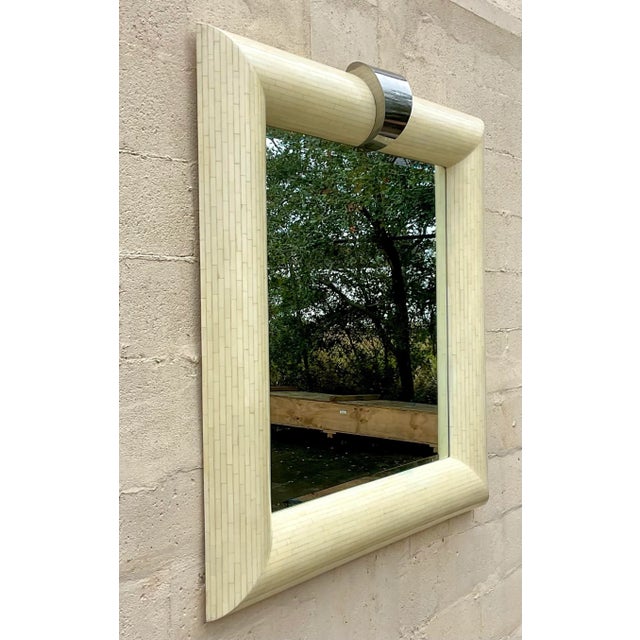 Karl Springer Vintage Boho Tessellated Bone and Chrome Mirror For Sale - Image 4 of 9