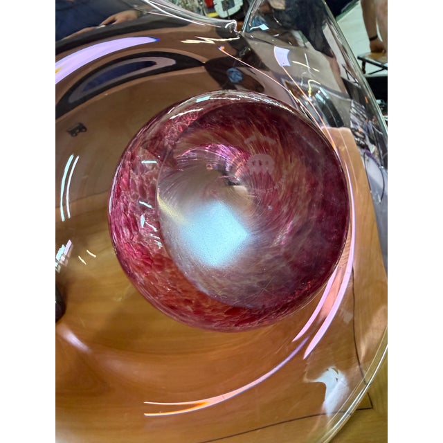 1990s 1414 Bohemia Signed Large Art Glass Bowl Pink 18in For Sale - Image 5 of 9