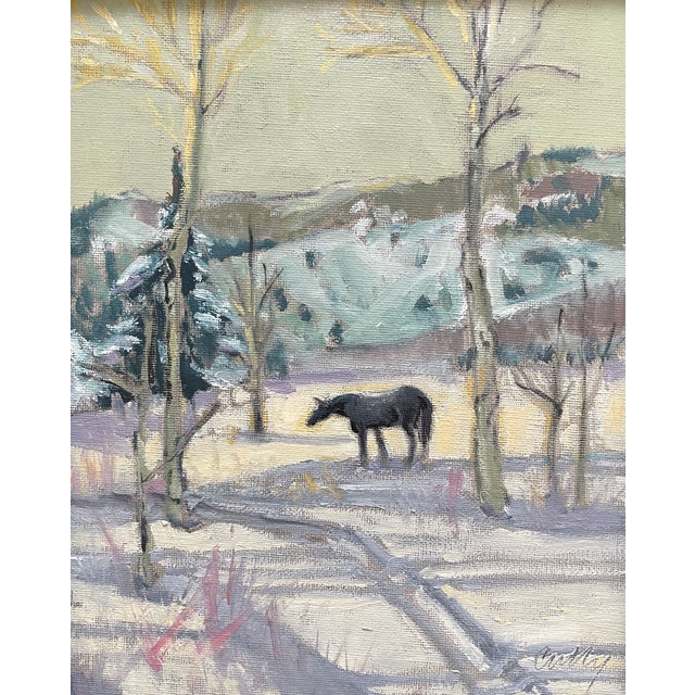 A painting of a lone horse with a cross country skiing track going by. Had to capture the image with the late afternoon...