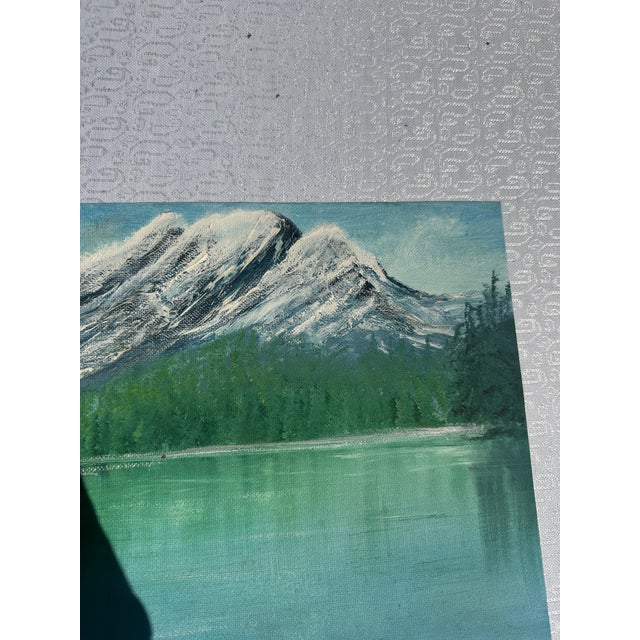 1990s 1990s Mountain and Lakeside Landscape Painting on Canvas For Sale - Image 5 of 7