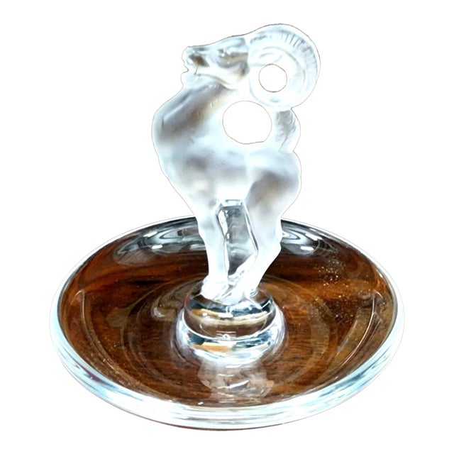 Lalique French Fine Crystal Big Horn Ram Dish For Sale