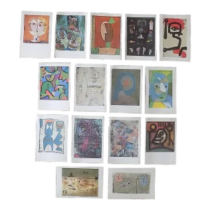 Vintage Mid 20th Century Modernist Abstract Paul Klee Masks & Figures Lithographs - Set of 15
