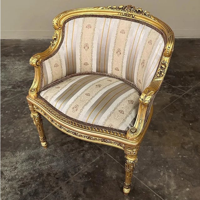 Gold Antique Italian Neoclassical Louis XVI Petite Giltwood Bergeres ~ Armchairs For Sale - Image 8 of 13