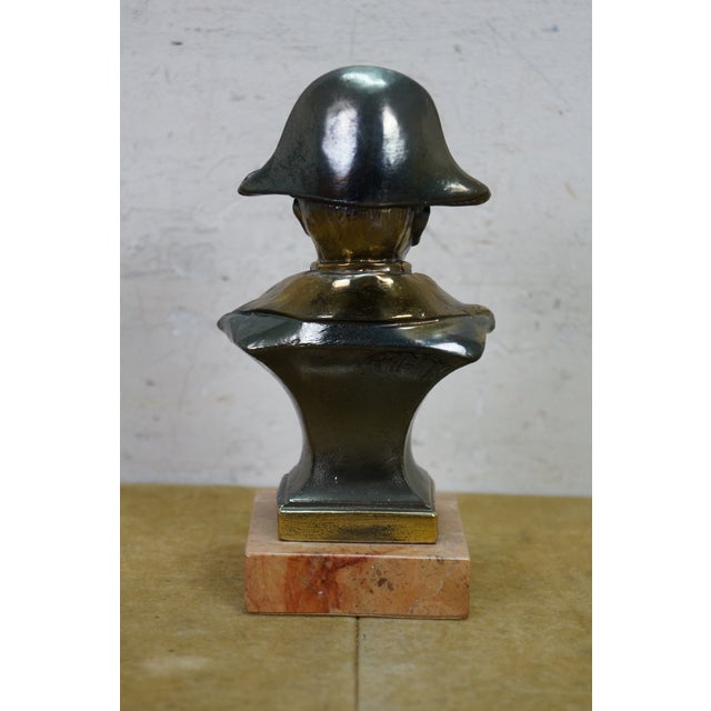 Late 20th Century Cast Spelter Metal Bust of Napoleon Library Statue Paperweight Marble Base 7" For Sale - Image 5 of 12