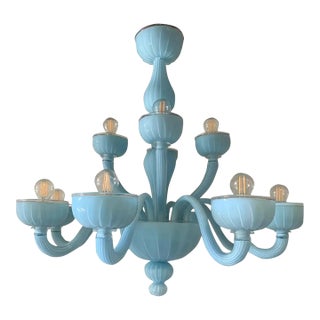 Contemporary Matte Light-Blue Murano Style Glass Chandelier For Sale