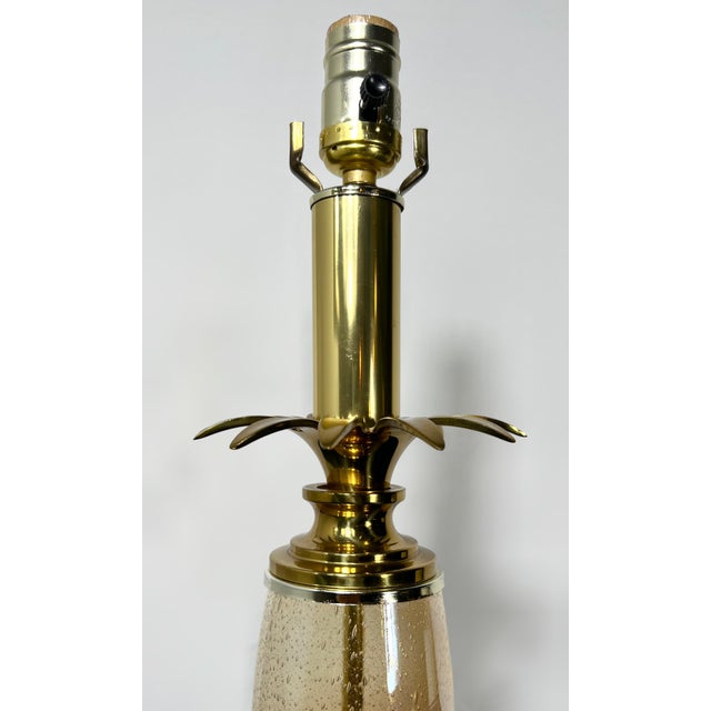 1970s 1970s Speer Hollywood Regency Amber Seeded Glass & Solid Brass Palm Leaf Lamp For Sale - Image 5 of 9