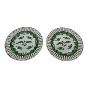 Pair of Chinese Export Porcelain Plates, Green Fitzhugh With Monogrammed American Eagles, Circa 1810's