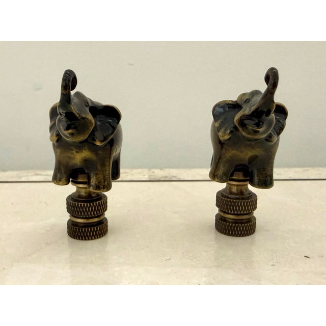 Vintage Elephant Lamp Finial Pair, Brass Finish For Sale - Image 4 of 5