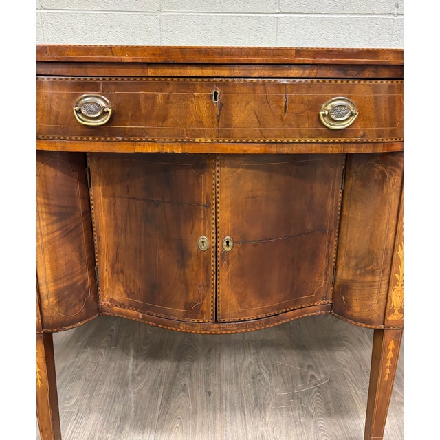 Wood Antique Federal Style Satinwood Inlaid Bowfront Sideboard Server Buffet Credenza For Sale - Image 7 of 18