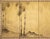 Very pretty Japanese 4-panel painted silk Byobu (folding screen) depicts a graceful scene with Sparrows at Bamboo Forest....