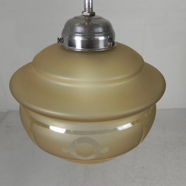 Art Deco Pendant Lamp with Etched Glass Shade and Geometric Motifs, 1930s For Sale - Image 12 of 16