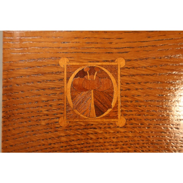 Stickley Mission Collection Harvey Ellis Inlaid Oak Extendable Dining Table For Sale - Image 11 of 18