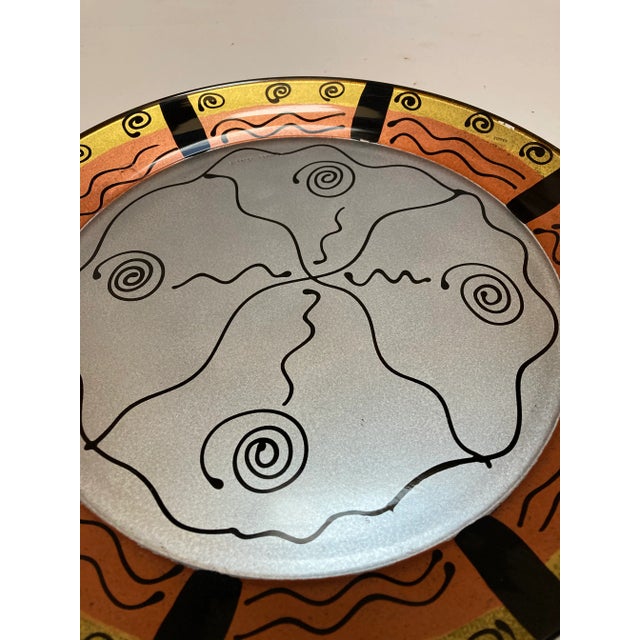 Fun 1980’s Memphis style hand painted reverse art plater sign by Kay Young. Paint color is silver, black, gold and copper....