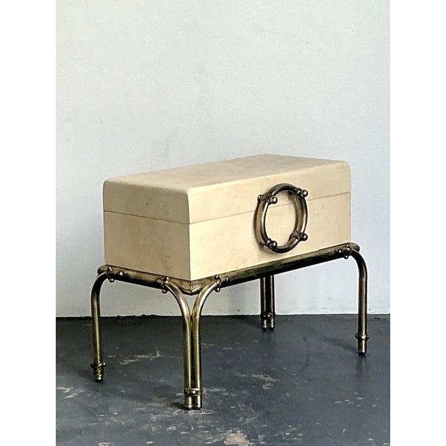 Vintage Brass and Parchment Box on Chrome Stand After Karl Springer For Sale - Image 11 of 13