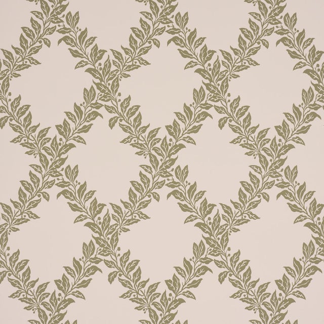 Schumacher Tyninghame Trellis Wallcovering In Sage For Sale