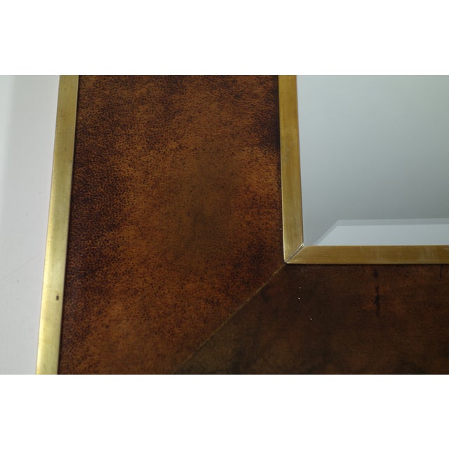 Brown Mid-Century Modernist Brown Parchment and Brass Mirror by Aldo Tura, Italy, 1950 For Sale - Image 8 of 12