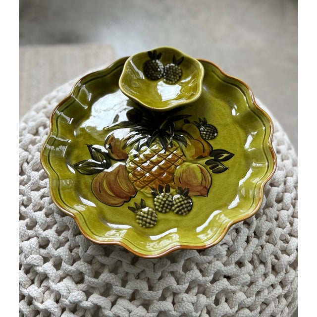 1950s Hand-Painted California Pottery Chip & Dip Serving Platter For Sale - Image 9 of 11