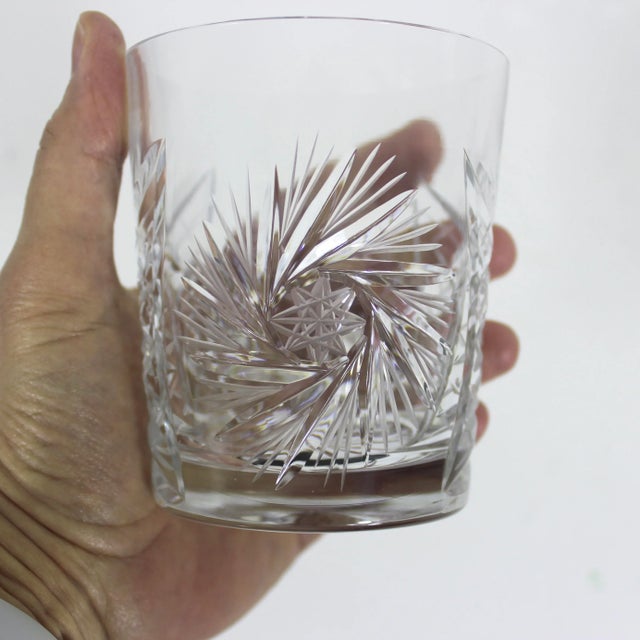 Pair of Cut Crystal Pineapple and Pinwheel Whiskey Glasses Rocks- Set of 2 For Sale - Image 4 of 7