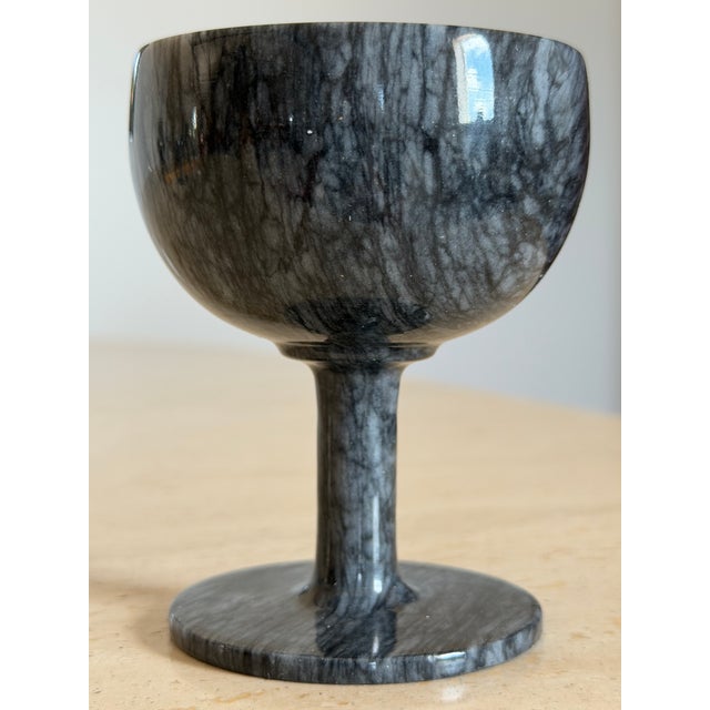 Carved Marble Stemware (6 Goblets) Displayed on Handmade Chess/Checkerboard 1969 For Sale - Image 12 of 14