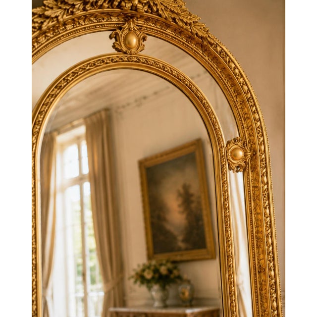 Late20C French Louis XVI Gold Beech Floor Mirror-1 Pc For Sale - Image 6 of 9
