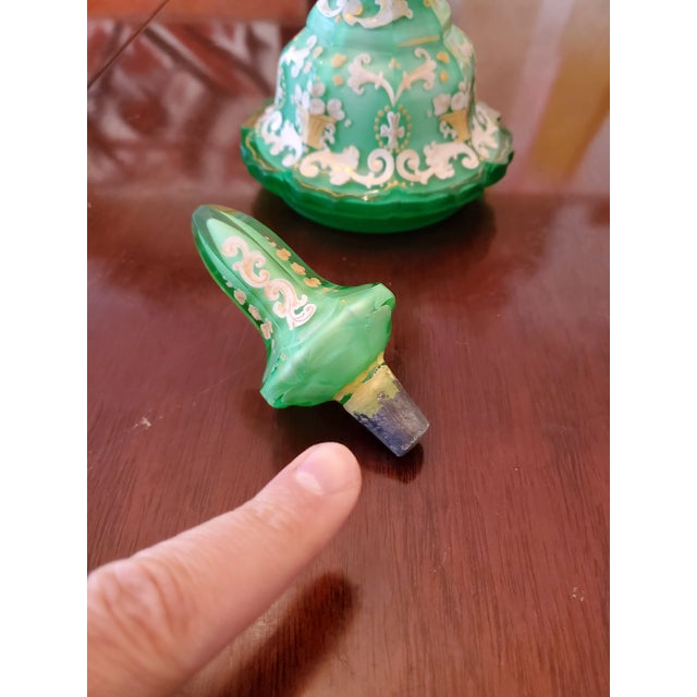 Art Nouveau Antique Bohemian Glass Moser Emerald Green Large Perfume Bottle For Sale - Image 3 of 5