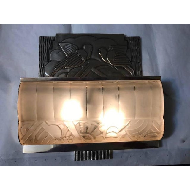 French Art Deco Sconces With Geometric Motif - a Pair For Sale - Image 9 of 9