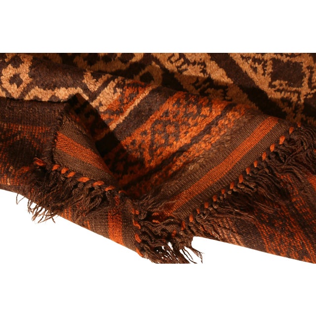 1950s Hand-Knotted 1950s Mid-Century Baluch Rug Tribal Brown Geometric Vintage Persian For Sale - Image 5 of 6