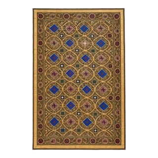 Gold Lattice Cotton Suzani With Blue Diamond Motifs For Sale