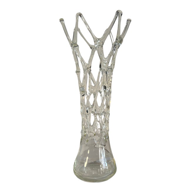 Mid-Century Modern 19 in Tall Art Glass Clear Lattice Vase by Ion Tamaian For Sale - Image 3 of 14