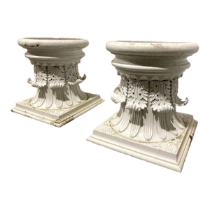 Pair of White Cast Iron Corinthian Column Planters, 22” Diameter