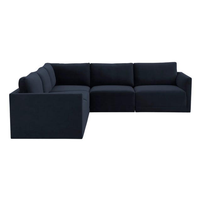 Wood Willow Navy Modular 5-Piece Performance Velvet L Sectional For Sale - Image 7 of 7