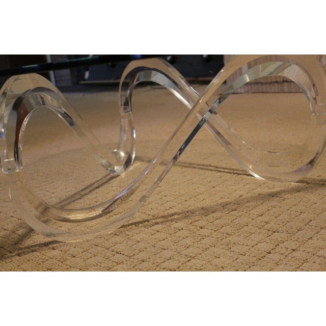 Transparent Shlomi Haziza Coffee Table With Lucite Acrylic & Glass Post For Sale - Image 8 of 11