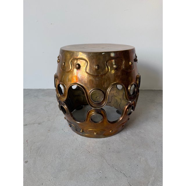 Brass Jonathan Adler Solid Brass Sculptural Side Table With Cut-Out Base For Sale - Image 8 of 9