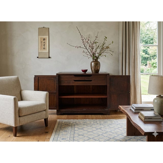 Dark Brown Vintage Rosewood MoonFace Drawers Side Credenza Cabinet For Sale - Image 4 of 10