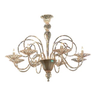 Modern Pink Murano Glass Chandelier With 8 Lights For Sale