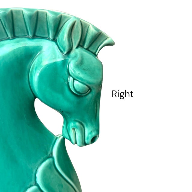 1960s Pair of Art Deco Style Turquoise Ceramic Horse Bookends, 10” Sculptural Figures For Sale - Image 5 of 12