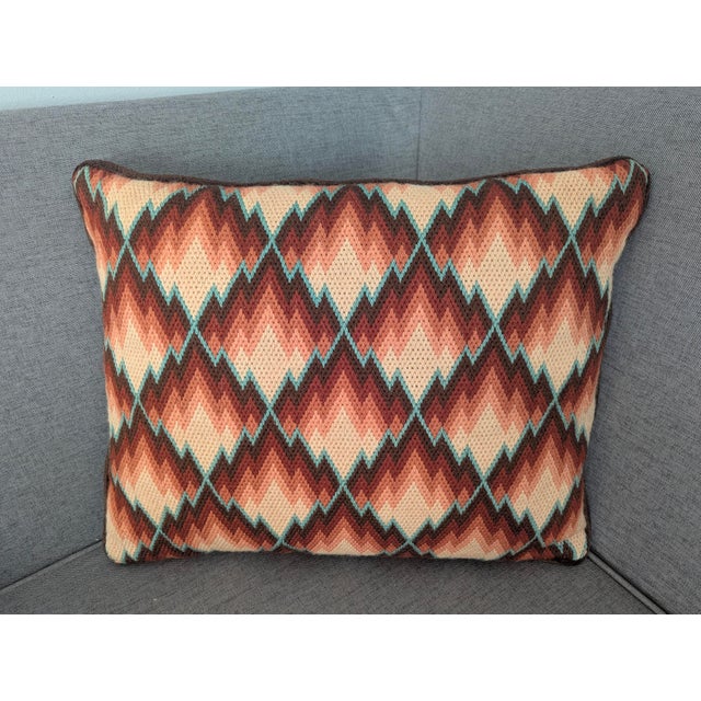 Brick Red Vintage 1960s Chevron Needlepoint Pillow For Sale - Image 8 of 8