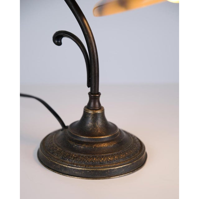 Gold Vintage Desk Lamp in Wrought Iron with Yellow Frosted Glass Shade, 1930s For Sale - Image 8 of 11