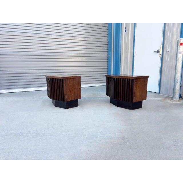 1960s 1960s Mid-Century Lane Tower Suite Rosewood & Walnut Pair of Nightstands For Sale - Image 5 of 11