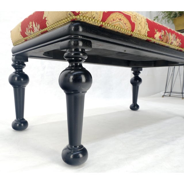 Drexel Tapestry Upholstery Massive Turned Black Lacquer Legs Window Bench MINT For Sale - Image 4 of 14