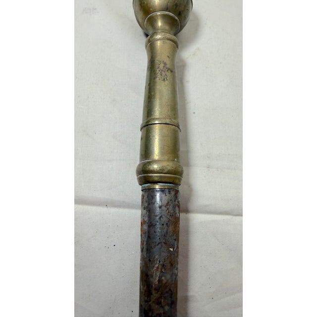 18th Century Antique 18th Century Wrought Iron Turned Brass English Fireplace Shovel Tool 14 For Sale - Image 5 of 12