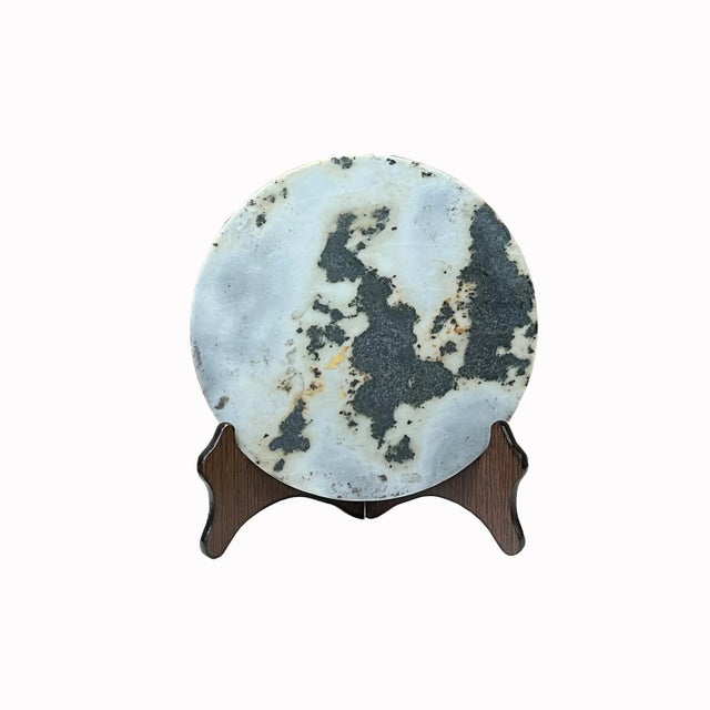 Chinese Natural Dream Stone Round White Fengshui Plaque Display For Sale In San Francisco - Image 6 of 6