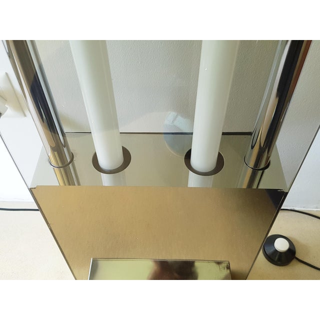 Chrome-Plated Metal & Smoked Glass 2 Neon Floor Lamp, 1970s For Sale - Image 9 of 18