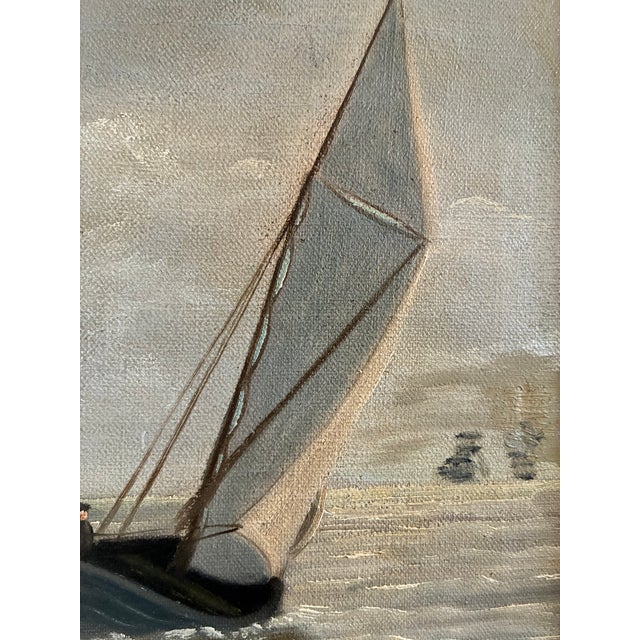 Vintage Signed Sailing Ship Seascape Oil Painting For Sale - Image 6 of 12